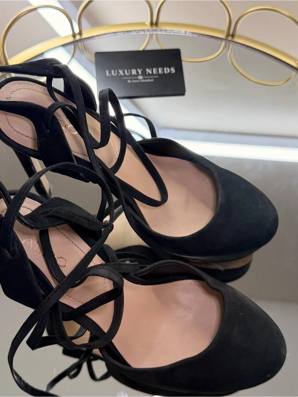 Aldo Black Suede Lace-Up Platform Heels